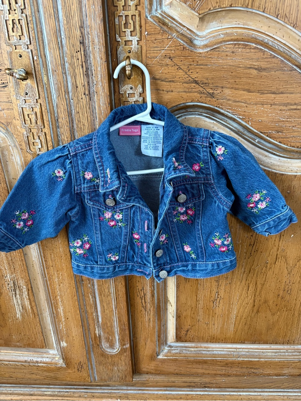 Cradle Togs Vintage Embroidered Floral Denim Jacket 3-6M
